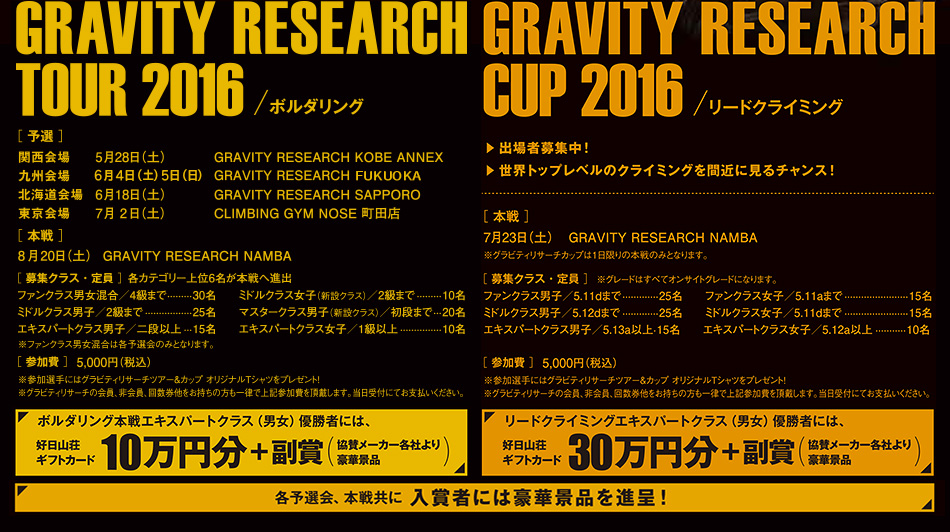 グラビティリサーチ CUP TOUR 2016　優勝者には豪華賞品を進呈！　各予選会、本戦ともに入賞者には豪華景品を進呈！